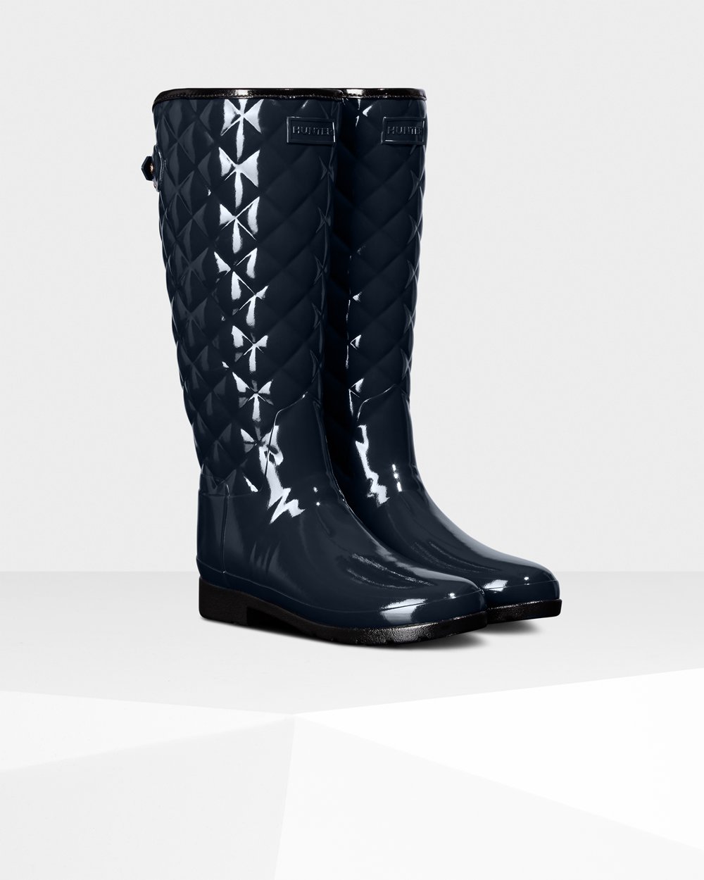 Botas de Lluvia Altas Hunter Mujer - Refined Adjustable Quilted Gloss - Azul Marino - TENJORS-54